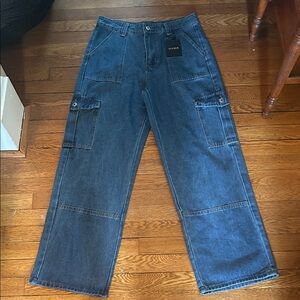 Blue Denim Cargo Pants Size L 8/10 new with tags